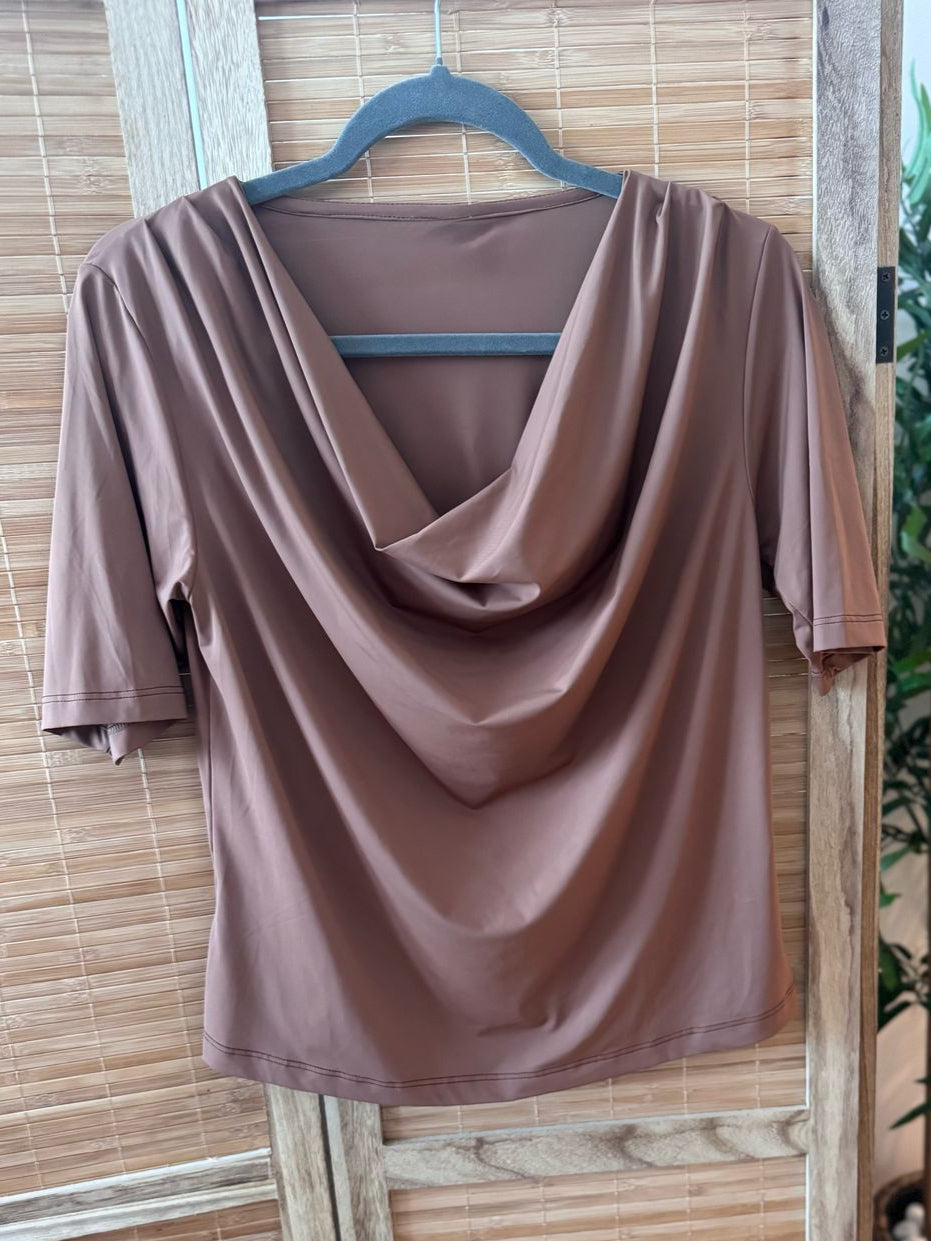 Draped Neck Top with 3/4 Sleeves