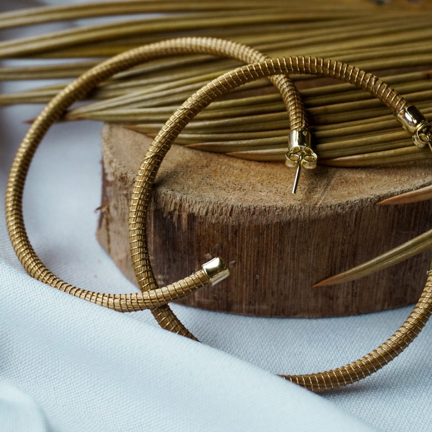 Isis Golden Grass Large Hoop Earrings